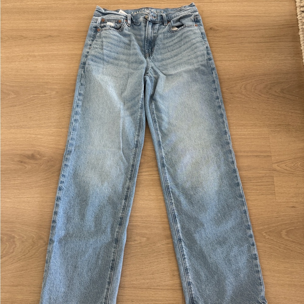 AE Stretch High-Waisted Stovepipe Jean Medium Indigo Size 2 Long - Picture 3 of 6